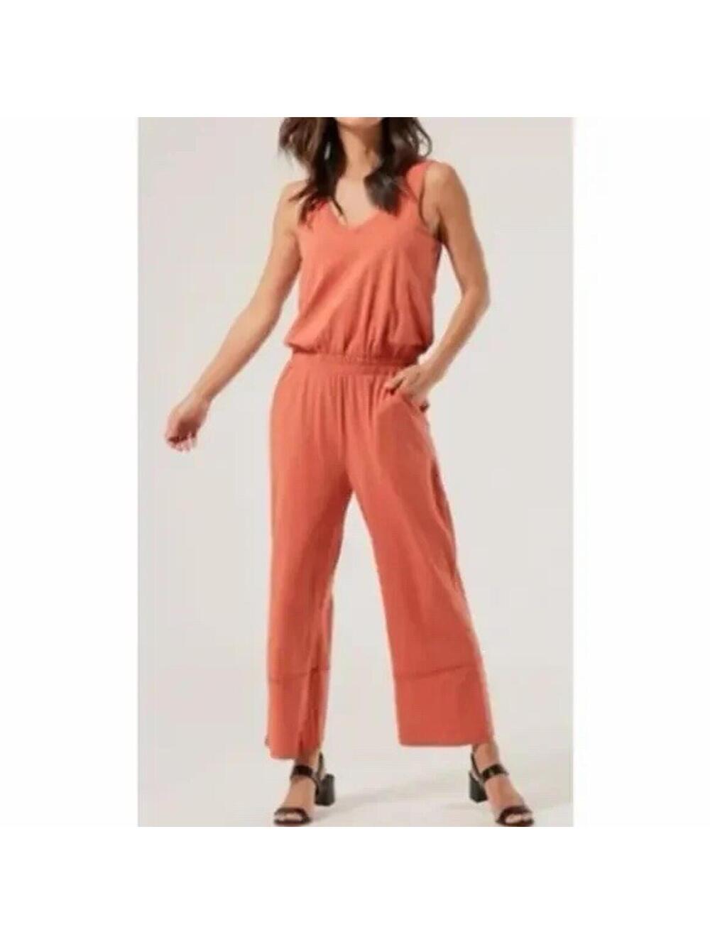 Pact Revive Wide Leg Jumpsuit Organic Cotton Peach Size Small Minimalist